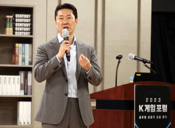 오진호 전 라이엇게임즈 월드와이드 퍼블리싱 대표가 국내 마케팅 성공 사례를 소개하고 있다. 정시종 기자