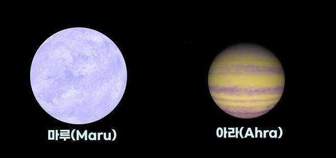 지구에서 63광년 떨어진 외계항성 ‘마루’와 외계행성 ‘아라’. 국제천문연맹(IAU)이 진행한 명칭 공모전 결과, 한국에서 제출한 이름이 선정됐다. 한국천문연구원 제공