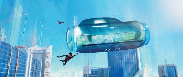 영화 스파이더맨 어크로스 더 유니버스에 등장하는 플라잉 프로페시와 스파이더맨의 모습. 현대차그룹 제공