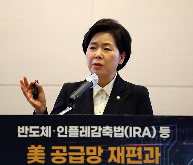 더불어민주당 출신 양향자 무소속 의원(광주·서구을)이 오는 2024년 총선을 앞두고 신당을 창당할 예정이다. 사진은 지난 2022년 9월28일 서울 여의도 전국경제인연합회 컨퍼런스센터에서 열린 '미 공급망 재편과 한국의 대응 간담회'에서 기조연설 하는 양향자 무소속 의원. /사진=뉴시스