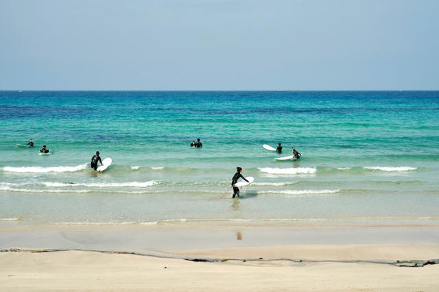 여행객들이 월정해변에서 서핑을 즐기고 있다. 제주관광공사 제공