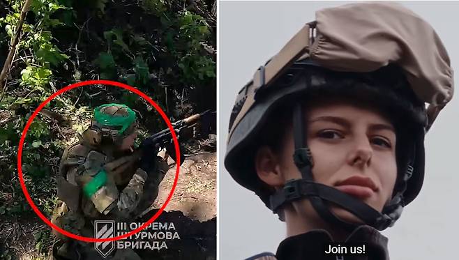 [포착] 최전방 전투 나선 우크라 여군…남성 전우들과 러 진지 습격 / 사진=우크라이나 제3독립강습여단 트위터, 유튜브