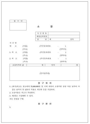 민사소송에서 작성되는 소장 서식 [출처=사법정책연구원(2022) 재판매 및 DB 금지]
