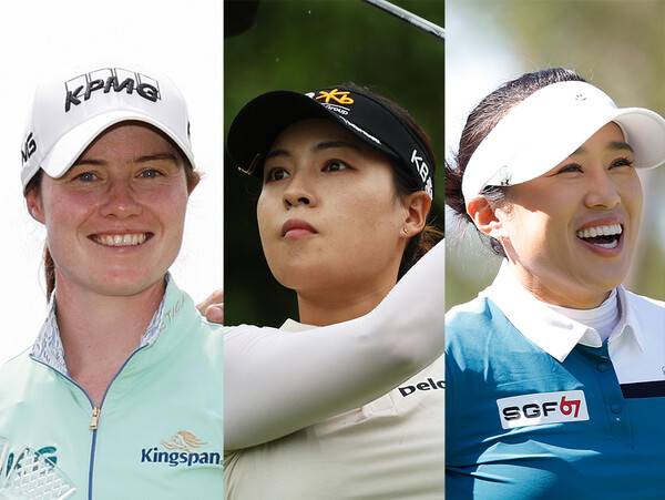 2023년 미국여자프로골프(LPGA) 투어 마이어 LPGA 클래식 우승을 차지한 리오나 매과이어. 함께 출전한 전인지, 양희영 프로. 사진제공=Getty Images_LPGA