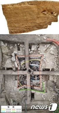 전북 익산 미륵산성 발굴 조사에서 방어 시설인 토루와 저수조가 확인됐다. 위에서부터 토루 성토양상, 석축저주소 전경.(익산시 제공)2023.6.21./뉴스1