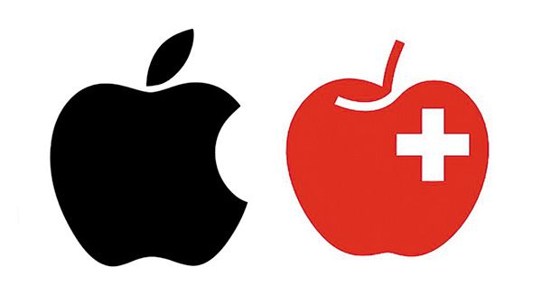 애플 로고(왼쪽)와 스위스과일연합 로고
