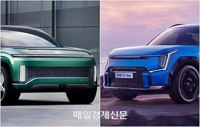 대형 전기 SUV인 세븐과 EV9 [사진출처=현대차, 기아]