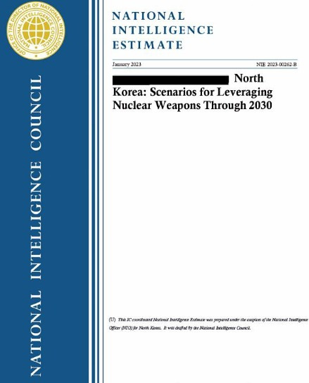 미국 국가정보국(DNI) 소속 정보위원회(NIC)가 이 22일(현지시간) 기밀 해제한 '북한이 2030년까지 핵무기를 활용하는 시나리오' 문건 표지. 2023.6.23.