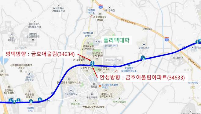 370번 및 380번 버스승강장 위치도. / 자료제공=안성시