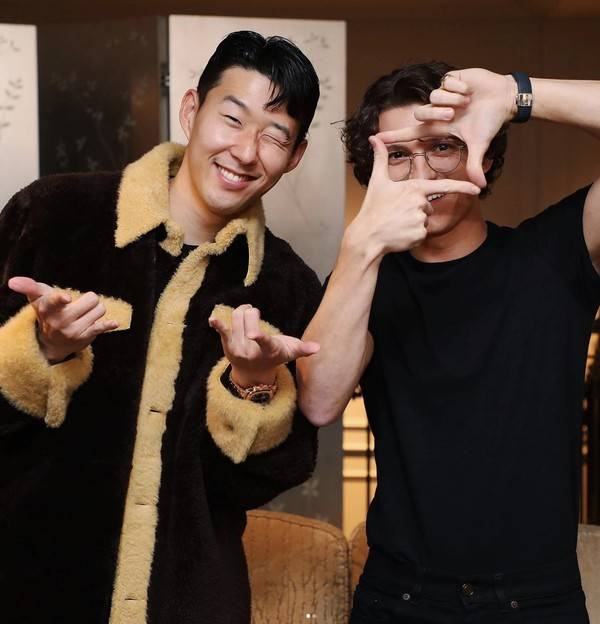 손흥민(왼쪽), 톰 홀랜드. 손흥민 인스타그램 계정 캡쳐