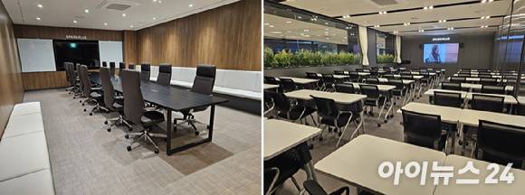 스파크플러스 코엑스점 IR룸(왼쪽)과 컨퍼런스룸 전경. [사진=김서온 기자]