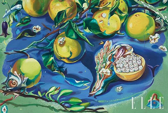 정수정, ‘이빨이 있는 정물화 Still Life with Teeth (2023)’, Oil on canvas, 27.5cmx35cm.