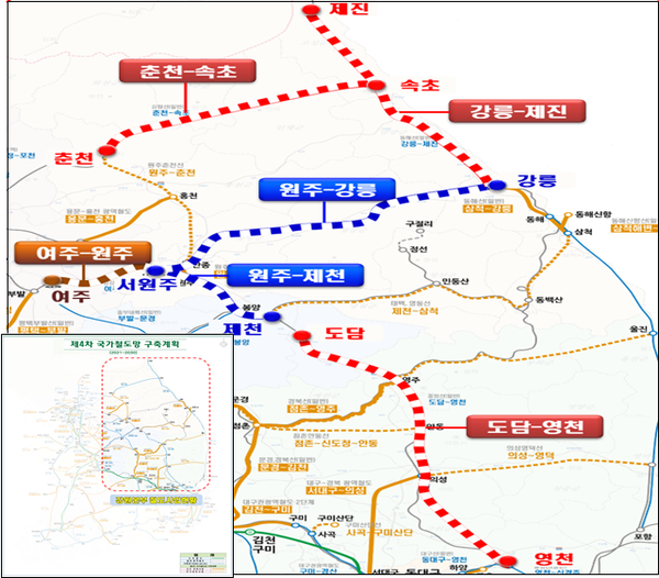 강원도 철도 건설사업 위치도 ⓒ국가철도공단