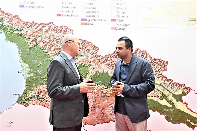 The Deputy Minister of Environmental Protection and Agriculture Mr. Yuri Nozadze speaks in an interview with The Korea Herald at the Coex exhibition hall in southern Seoul on Friday. (Sanjay Kumar/The Korea Herald)