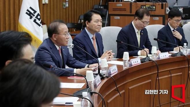 윤재옥 국민의힘 원내대표가 28일 국회에서 열린 '국민의힘 우리바다 지키기 검증 TF - 후쿠시마 괴담 대응·어민 보호 대책 간담회'에서 발언하고 있다. 사진=김현민 기자 kimhyun81@