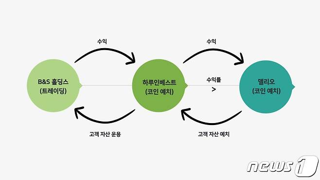 하루인베스트와 델리오, B&S홀딩스 간 관계도.