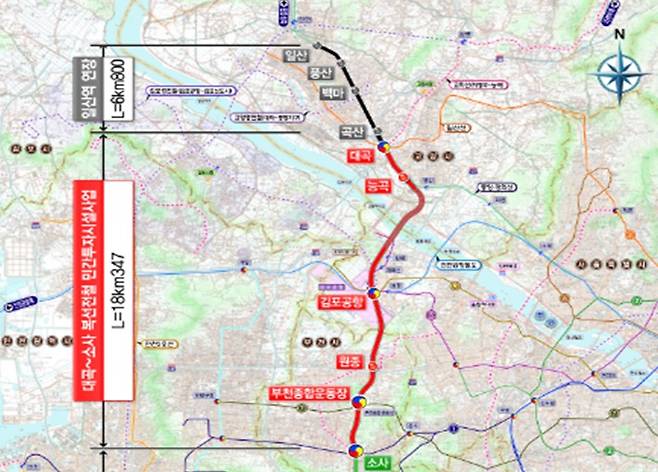 대곡-소사 복선전철 노선도.(국토교통부 제공)