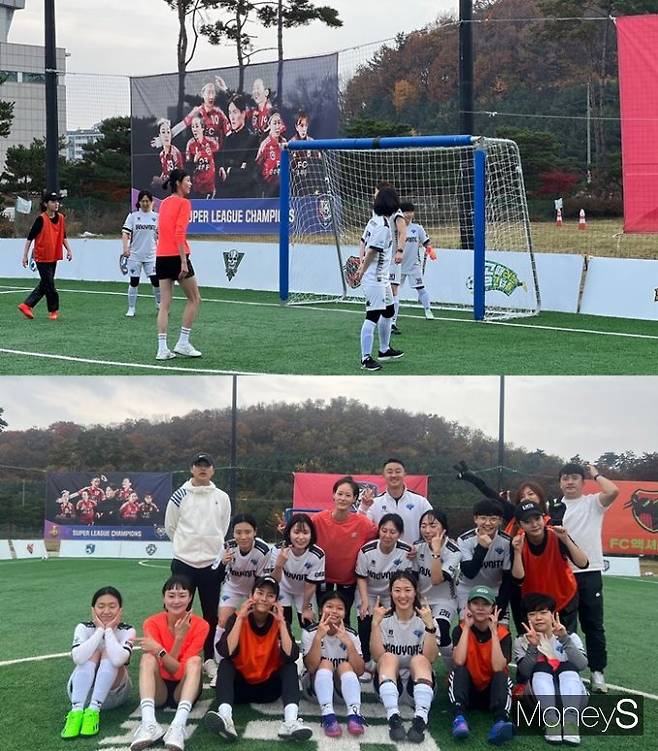 축구 아카데미 '하위나이트 스포츠'를 운영 중인 이주현 대표는 '골때녀' 방영 이후 확실히 여자풋살을 향한 관심이 높아졌다며 앞으로도 인기가 지속되길 바란다고 전했다. 사진은 지난 1월 SBS 예능 '골때녀'의 팀 '액셔니스타'와 연습경기를 치른 '하위나이트 여성 축구동호회'의 'FC 하위나이트 레이디스'. /사진=이주현 대표 제공