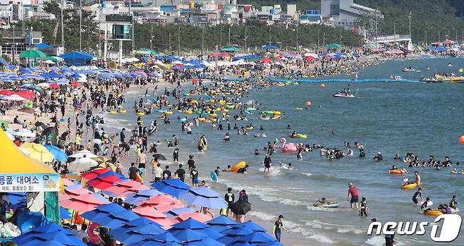 충남 보령 대천해수욕장을 찾은 관광객들이 즐거운 시간을 보내고 있다. 2022.7.16/뉴스1 ⓒ News1 김기태 기자