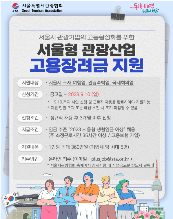 서울시는 관광기업에 1인당 최대 360만원의 고용장려금을 지급한다고 2일 밝혔다. 서울시 제공