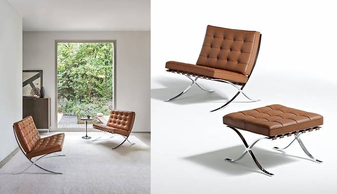 바르셀로나 체어(Barcelona Chair). 바르셀로나 여행자의 필수코스인 몬주익 언덕 근처엔 그가 지은 바르셀로나 파빌리온과 그의 의자가 전시돼 있다. [ⓒKnoll]