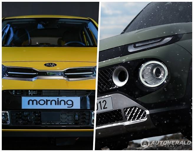 기아 현 모닝과 현대차 캐스퍼 전면부