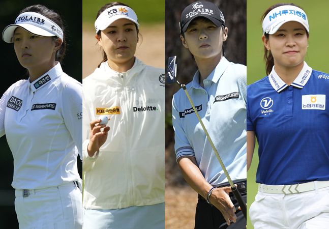 US 여자 오픈 우승에 도전하는 고진영(왼쪽부터)-전인지-박성현-박민지. ⓒ AP=뉴시스 / KLPGA