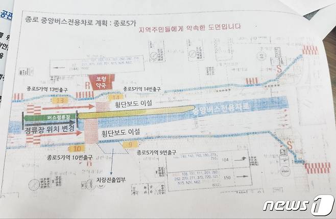 서울시 측에서 제공한 '종로 보행자편의시설 설치검토안'/뉴스1 DB