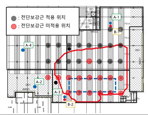 인천 검단 아파트 지하주창 설계도서상 전단보강근 미적용 위치. 국토부