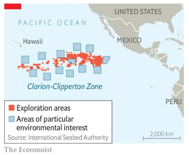 태평양 한복판에 위치한 클라리온-클리퍼톤 해역(CCZ)