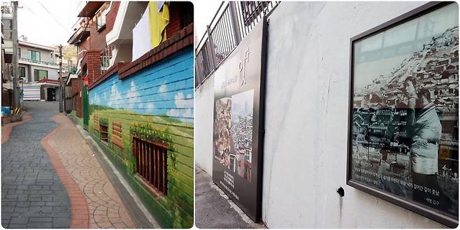 해방촌의 역사와 과거 현재 흔적인 남아있는 다문화흔적 여행길. 주택가 담벼락에는 알록달록한 벽화가 그려져 있다.