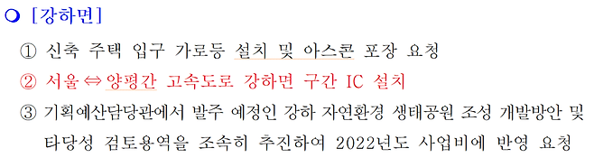 2021년 4월 28일 민주당 관계자들과 양평군 강하면 주민간의 간담회 내용