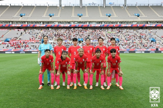 경기 전 여자축구대표팀. /사진=대한축구협회 제공