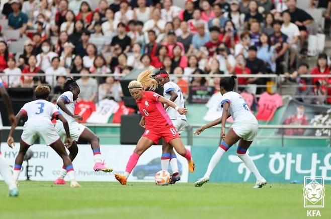 돌파 후 패스를 시도하는 조소현. 대한축구협회(KFA)