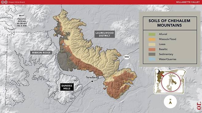 쉐할럼 마운틴 토양.&nbsp; &nbsp;&nbsp;출처 오리건 와인 보드