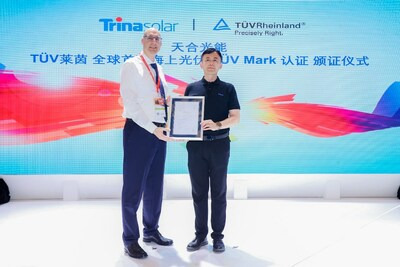 TUV Rheinland awarding Trina Solar its first offshore PV module certificate.