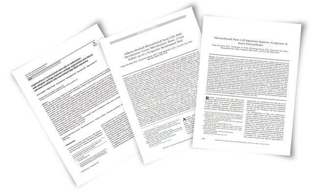 자가 지방줄기세포와 PRP(자가 혈소판 풍부혈장) 치료 효과를 입증한 연세사랑병원의 SCI(E)급 논문들. [연세사랑병원 제공]