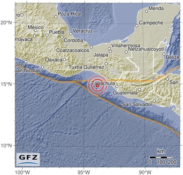멕시코 남부 해안서 규모 6.4 지진 발생 [독일 지구과학연구센터(GFZ) 홈페이지 캡처]