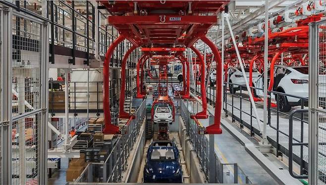 테슬라 모델Y 생산라인 모습. ⓒ테슬라코리아