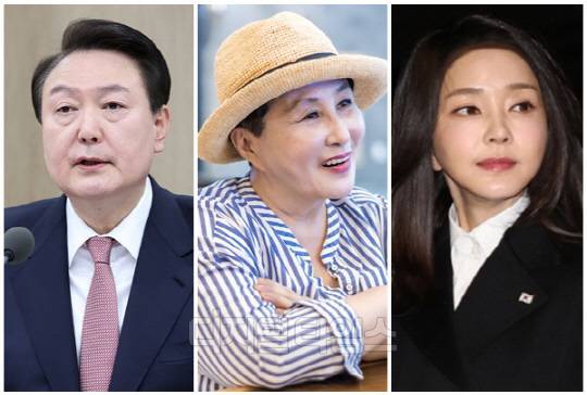(왼쪽부터) 윤석열 대통령, 전여옥 전 국회의원, 김건희 여사. <디지털타임스 박동욱 기자, 대통령실 제공, 연합뉴스>
