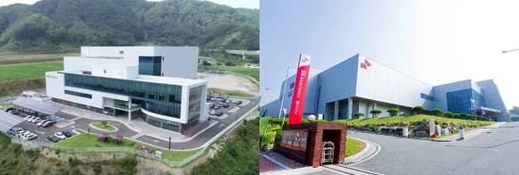 글로벌 호흡기 세포융합 바이러스(RSV) 백신 시장이 연간 100억달러 규모로 성장할 것으로 예상되는 가운데 국내 기업의 RSV 백신 연구개발은 뒤쳐진 것으로 파악된다. 사진은 유바이오로직스 춘천 제2공장(왼쪽)과 SK바이오사이언스 L하우스. /사진=각사