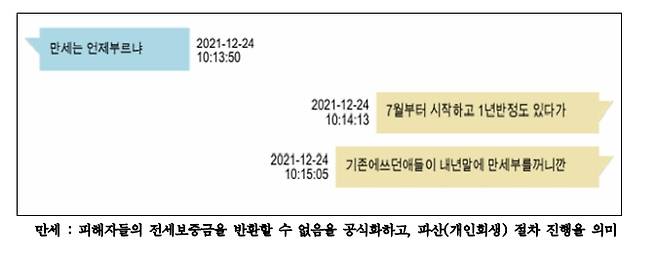 공인중개사 A씨 등이 가담한 전세사기 범죄조직원 간 대화내용. /사진=서울경찰청 제공