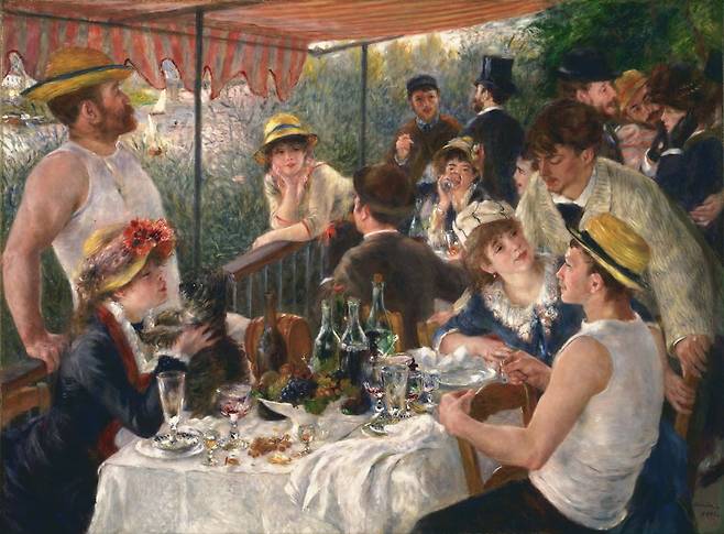 '뱃놀이하는 사람들의 점심'(1880~1882). 샤투 섬에 있는 옥외 식당에서 르누아르와 친구들이 보낸 아름다운 시간을 작품에 담았다. /필립스 컬렉션 소장
