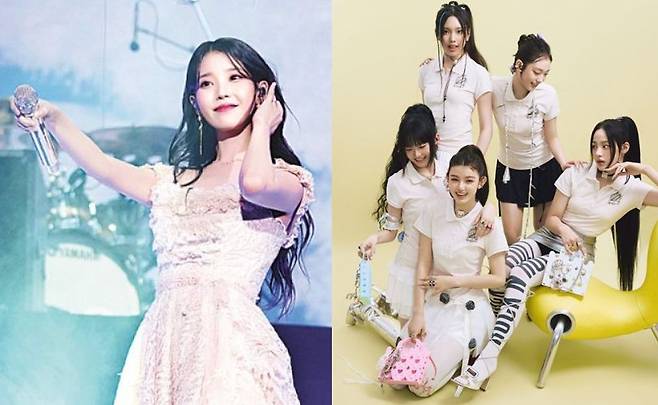 가수 아이유(왼쪽)와 뉴진스./조선DB