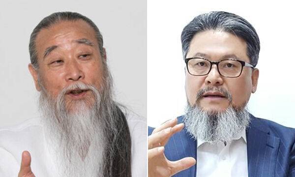 역술가 ‘천공’(왼쪽), 백재권 사이버한국외대 겸임교수