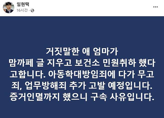 /임현택 대한소아청소년과의사회 회장 페이스북