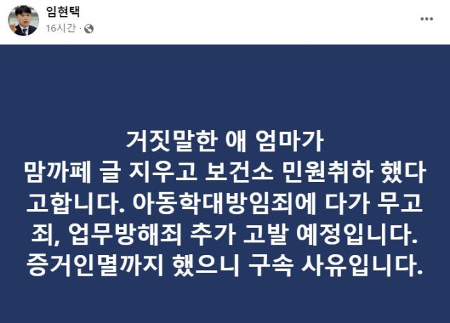 [임현택 소아청소년과의사회 회장 페이스북]