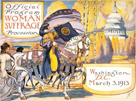 여성 참정권을 요구하며 행진하는 전미여성참정권협회의 1913년 책자 표지. [사진 미국 의회도서관]