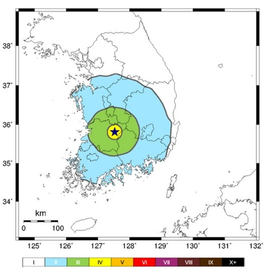 규모 3.5의 지진이 발생한 위치 (사진 출처 : 기상청)