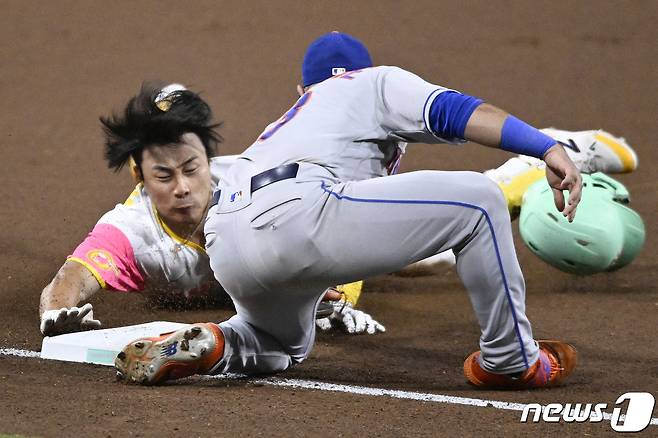 김하성의 주루 플레이 장면. ⓒ AFP=뉴스1